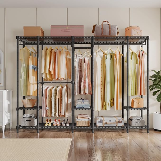 VIPEK V50 Heavy Duty Clothes Rack with Adjustable Shelves, Black | 1300 Lb Capacity, 10 Shelves, 4 Hanging Rods, Open Closet, L-Shape/Straight, Heavy-Duty Steel, for Bedroom/Reach-In Closet