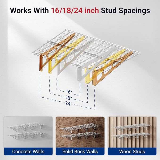 FLEXIMOUNTS 2-Pack 2x6ft Garage Shelving 24-inch-by-72-inch Heavy Duty Wall Mounted Shelves Garage Storage Rack Floating Shelves, 1400lbs Load Capacity, White, Classic Series