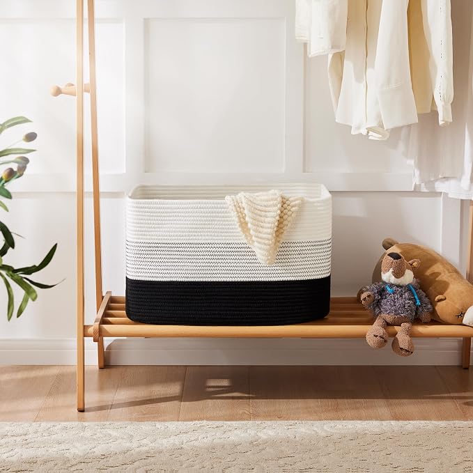Artfeel Blanket Basket,Rectangle Woven Baskets for Storage,30L Laundry Basket for Decorative Nursery Blanket,Toys,Dirty Clothes and Magazine in Shelves,Baby Room,and Living Room