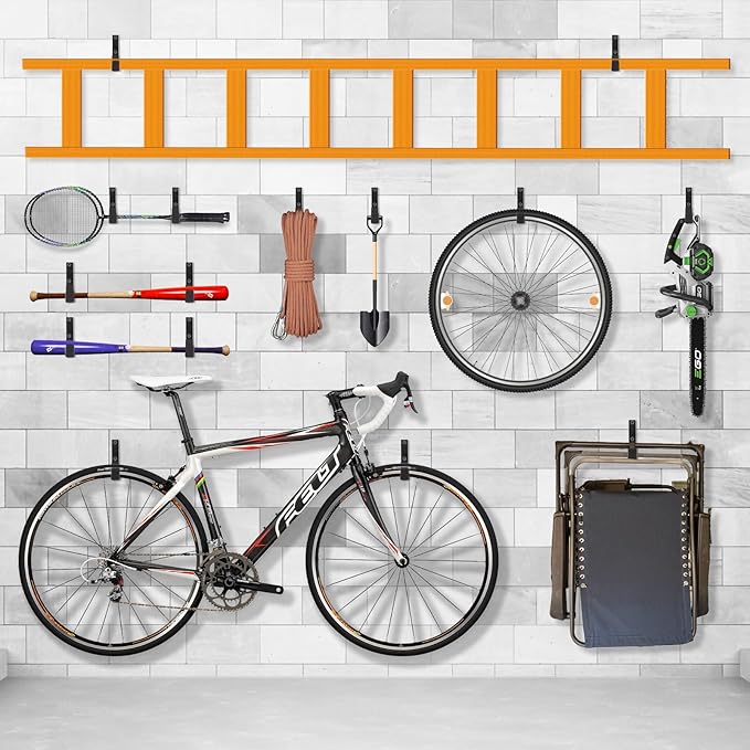 Heavy Duty Wall Mount Hooks - 6 Pack, Small, Organizer with U Hooks Hangers for Garden Hose, Tools & More