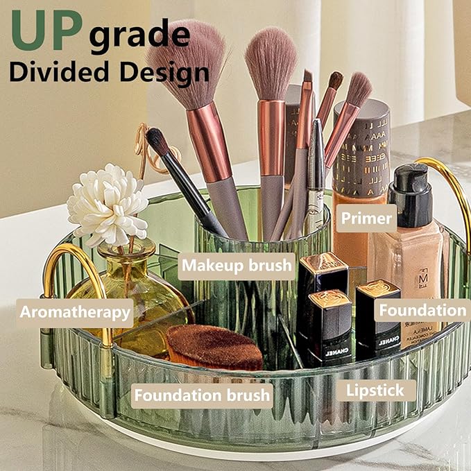 Asayuee 360 Rotating Makeup Organizer,3 Tier Large Capacity Make Up Organizers and Storage,Skincare Perfume Vanity Organizers,Bathroom Cosmetics Storage Organizer Countertop (Green)