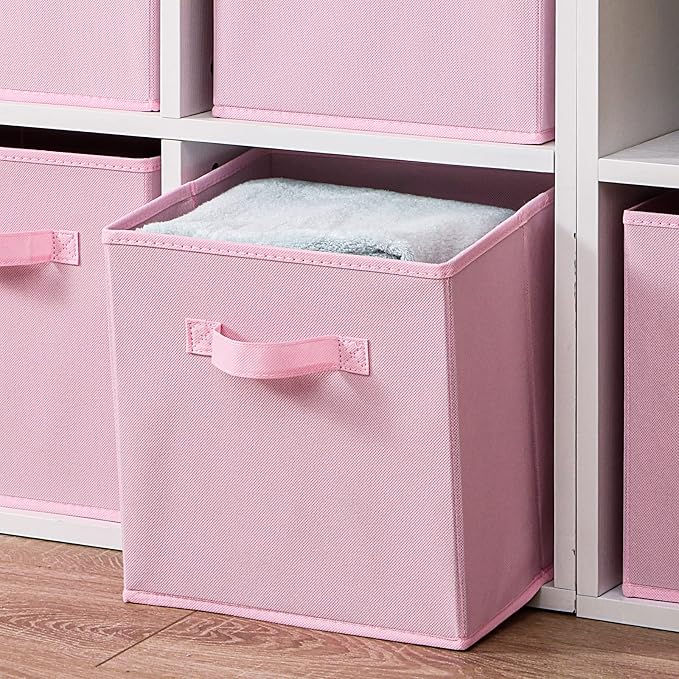 Stero 13x13x13 Inch Fabric Storage Bins 6 Pack Fun Colored Durable Storage Cubes with Handles Foldable Cube Baskets for Home, Kids Room, Closet and Toys Organization Pink