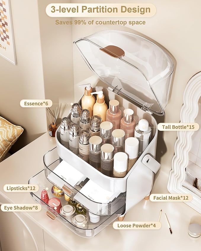Anylady Makeup Organizer Countertop, Skincare Holder Bathroom Counter Organizer, Storage Box Cosmetic Display Cases, Teen Girl Gifts Make up Organizers for Vanity, Dresser