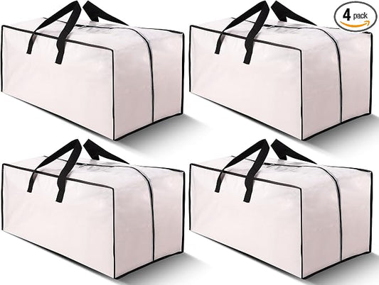 Cosy Family 4 Pack Heavy Duty Extra Large Moving Bags with Backpack Straps - Strong Handles & Zippers, Storage Totes For Space Saving, Fold Flat, Alternative to Moving Box (Set of 4, Clear)