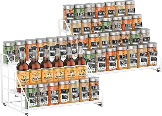 Spice Rack Organizer for Cabinet, 4 Tiered Spice Rack Organizer, Tiered Adjustable Spice Shelf for Kitchen (White-2Pcs)