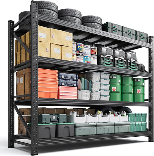 Letaya 71.3" W Metal Storage Shelves,5000LBS Heavy Duty Garage Shelving Units, 4 Tier Adjustable Utility Rack Shelf,Large Industrial Shelves,for Shop,Warehouse,Black (71.3" W x 24" D x 70" H)