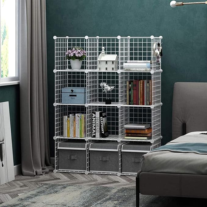C&AHOME Wire Cube Storage, 12-Cube Storage Organizer Metal, C Grids, White | Modular Shelves Units Storage Bins Shelving Bookshelf Shelf Cabinet Organizer