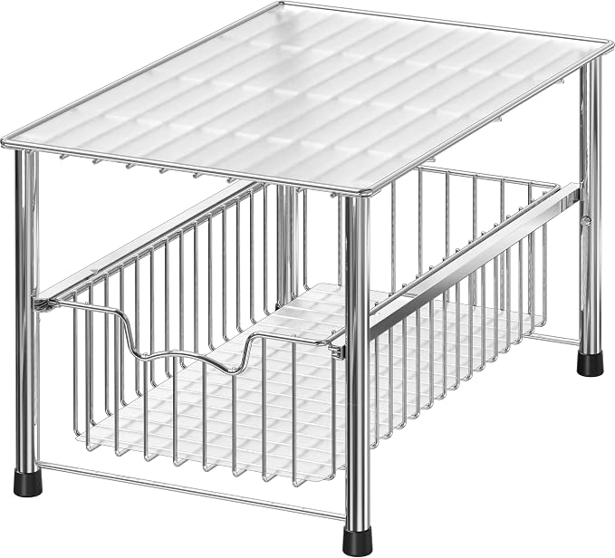 Simple Houseware Chrome Metal Stackable Storage Rack, 16.75 in L x 10.8 in W x 10.25 in H | Free Standing Organizer Drawer, Kitchen/Pantry/Cabinet/Counter