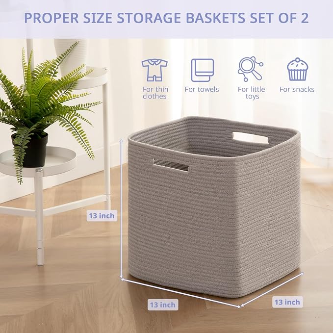OIAHOMY Storage Cubes, 13 Inch Cube Storage Organizer, Collapsible Storage Bins, Baskets for Organizing, Storage Bins for Shelves-Grey, 2-PACK