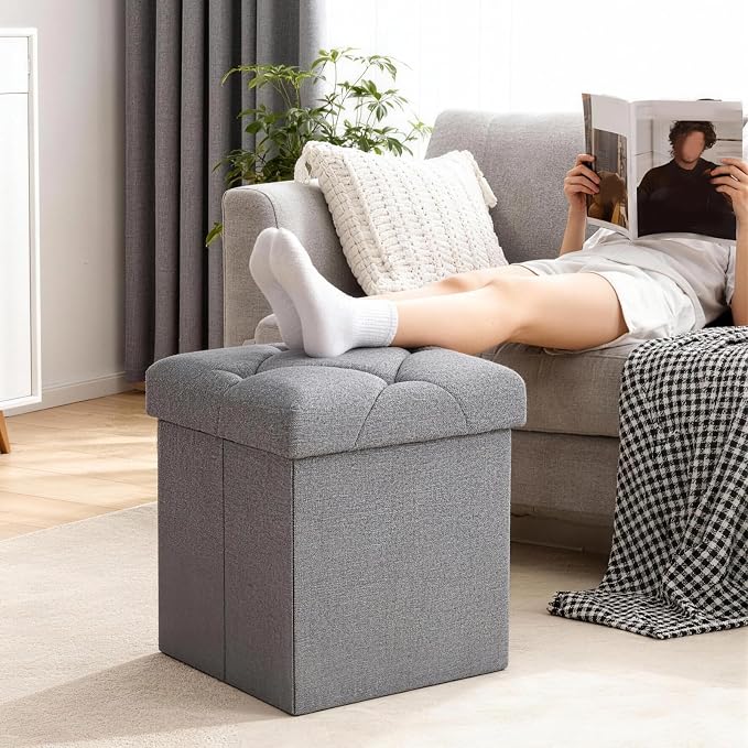 Storage Ottoman Footrest Stool Small Ottoman with Storage,35 Inches Foldable Ottomans Foot Rest Footstool Bench Ottoman with Storage Bench for Living Room Bedroom Dark Grey（15Wx15Dx15H