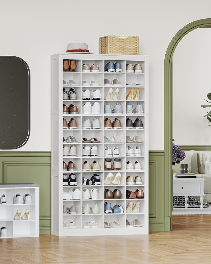 Hzuaneri Shoe Storage Cabinet, 48 Pairs Free Standing Closet Organizer, 9 inch Widened Cell Wood Shoe Organizer, 12 Tiers Vertical Space Saving Shoe Rack for Entryway, Cloakroom, White SR39603X