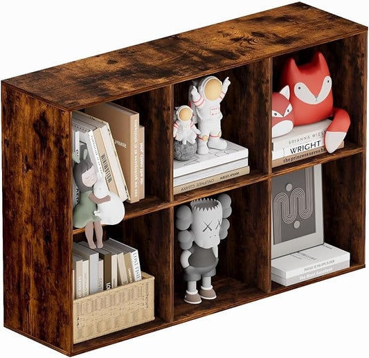 Book Shelf, Wooden Cube Storage Organizer with 11" Open Cubes, Stackable Bookcase for Room Divider Storage, 2 Tier Bookshelf for Living Room, Bedroom, Office (Indonesian Antique Oak, 6-Cube)