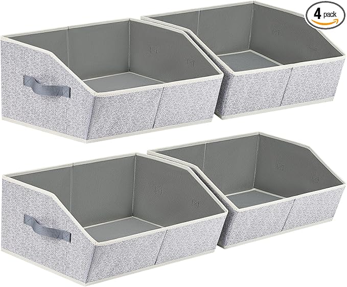 Homsorout Trapezoid Closet Shelf Organizer - Large Baskets for Organizing, Storage Baskets for Shelves, Cubbies Storage Bins for Clothes, Books, Blankets, 4 Pack, Light Gray