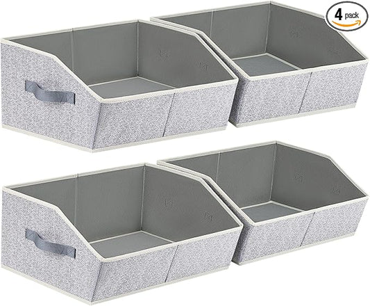Homsorout Trapezoid Closet Shelf Organizer - Large Baskets for Organizing, Storage Baskets for Shelves, Cubbies Storage Bins for Clothes, Books, Blankets, 4 Pack, Light Gray