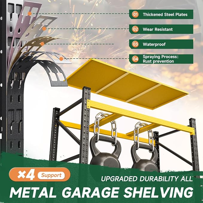 Letaya 3000LBS Heavy Duty Storage Shelves,70" H Metal Garage Shelving Units,4 Tier Large Tall Industrial Shelving,Adjustable Utility Rack Shelf for Warehouse,Basement (Yellow, 48" W x 24" D x 70" H)
