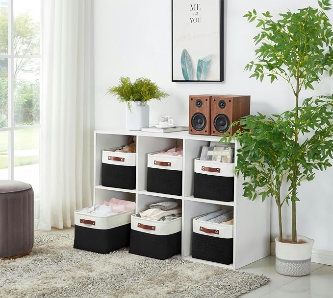 DECOMOMO Storage Bins, Extra Large Fabric Storage Baskets for Shelves 3Pack | 15.8 x 12.5 x 10 inches Decorative Linen Closet Organizers (Black & White)