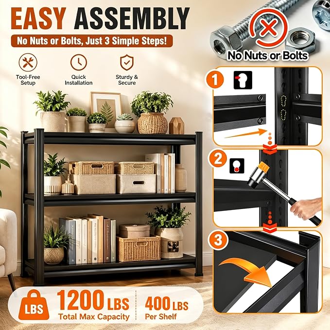 Garage Shelving 2 Tier Metal Storage Rack Boltless Adjustable Organizer | Freestanding steel shelf with adjustable tiers for garage, basement, office, kitchen and household supply storage