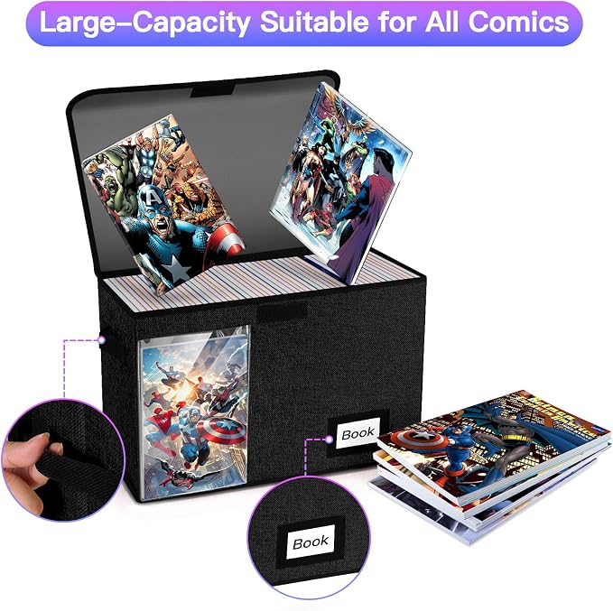 Display Comic Book Storage Box 15.8" X 7.8" X 11.8", Collapsible Holds 160-180 Comic Book Bags Organizer Heavy Duty Bin Container Holder Shelf for Comic Book Sleeves and Boards, 5 Pack