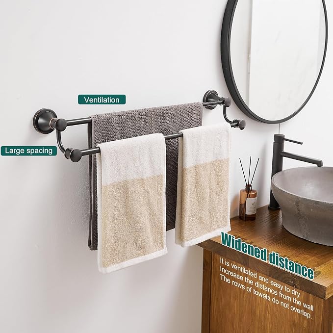 Hoimpro Adjustable Retractable 15-27 Inches Stainless Steel Bathroom Towel Bar, Bathroom Accessories Bath Hotel Double Towel Bar Rod Hanger Wall Mounted Towel Holder Towel Rack, Oil Rubbed Bronze | Oil Rubber Bronze, Adjustable 16-26", Wall Mounted, St...