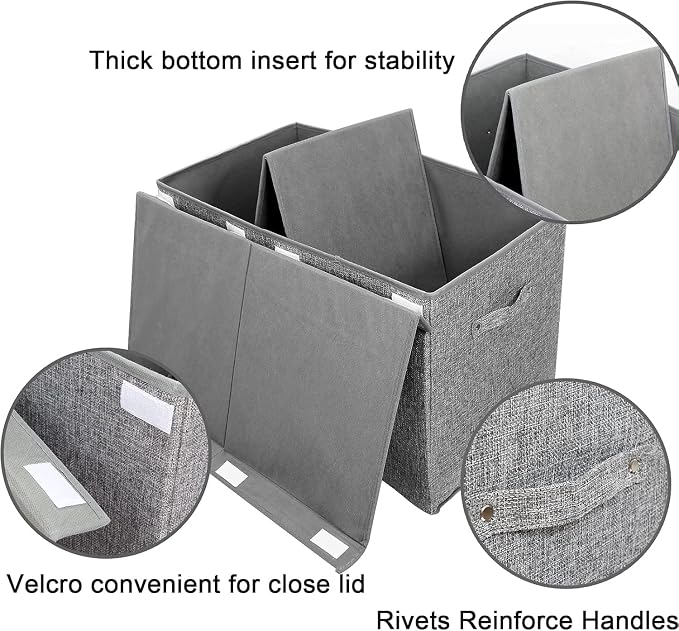 2 Pack Large Toy Box Storage with Lid, Collapsible Sturdy Toy Chest Storage | Toy Chest with Rivets Handles for Kids, Boys, Girls, Nursery, Playroom, Living Room, Bedroom, 25"x 13" x 16" (Linen Gray)