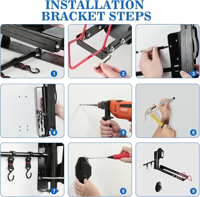 Swivel Bike Wall Mount,No Lift Bike Hangers with Two Extra Storage Hooks | Space Saving Vertical Bike Rack for Home & Garage, Easy to Load and Unload, Bike Rack Garage Hold Up to 80 lbs