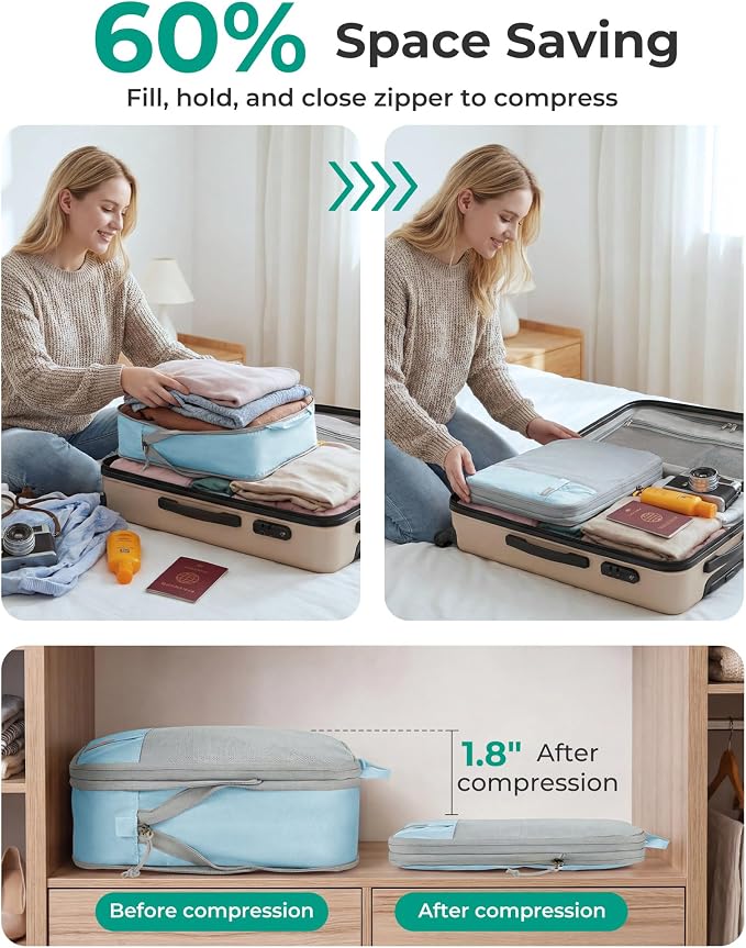 BAGSMART Compression Packing Cubes for Travel Essentials | 14 Set /6 Set /4 Set/2 Set, Lightweight, Durable