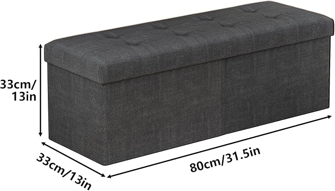 31.5 Inch Foldable Storage Ottoman Bench for Bedroom, Dark Gray | Foldable Footstool, Multi-Functional Foot Rest, End of Bed Bench, Large Hidden Storage Space, Storage Chest For Living Room