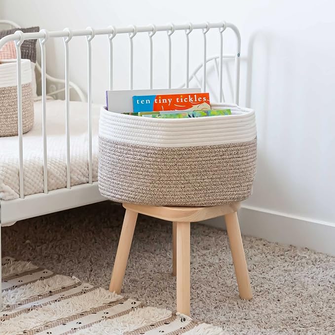 OrganiHaus Cotton Rope Basket for Shelf Storage, 15x9x10 | Handwoven; a toy bin and organizer for towels, books, or blankets; fits nursery, playroom, or bedroom decor