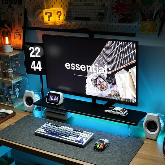 Bamboo Monitor Stand, Desk Shelf with Acrylic Legs and RGB Lights | 31.5-Inch Wide, 3.3-Inch Clearance, Fits Monitor, Laptop, Printer and Speakers for Small Desks