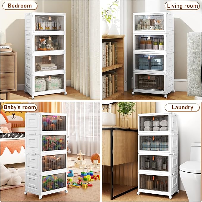 Wise Oannes Closet Organizers and storage, Storage cabinet with Wheels | Stackable Storage Bins with Wheels，Collapsible and Folds flat design to saves space, , Great for home, office, or garage