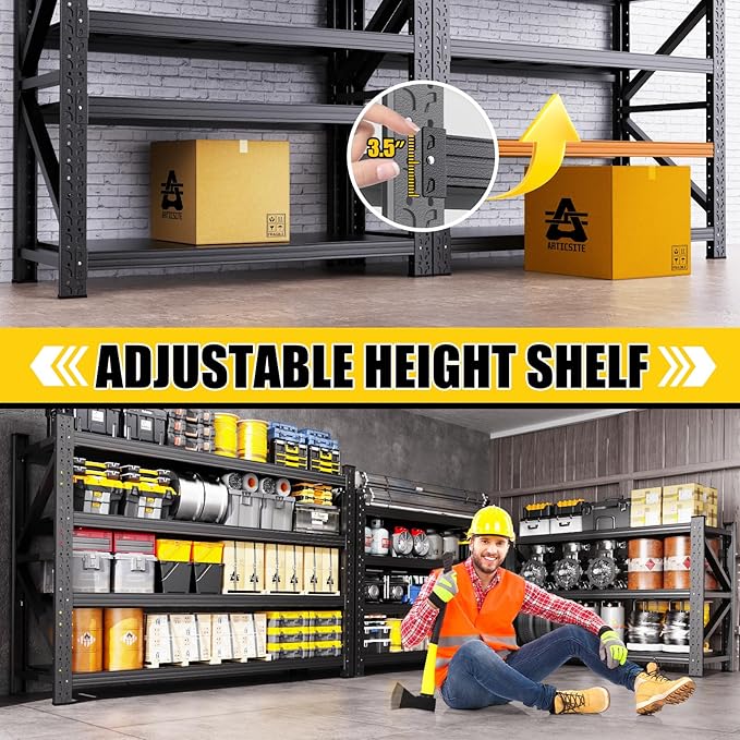 4-Pack 5000LBS Heavy Duty Garage Shelving 4 Tier Storage Shelves, Metal Shelving Unit,Adjustable Heavy Duty Shelving 69" W x 24" D x 64" H Black