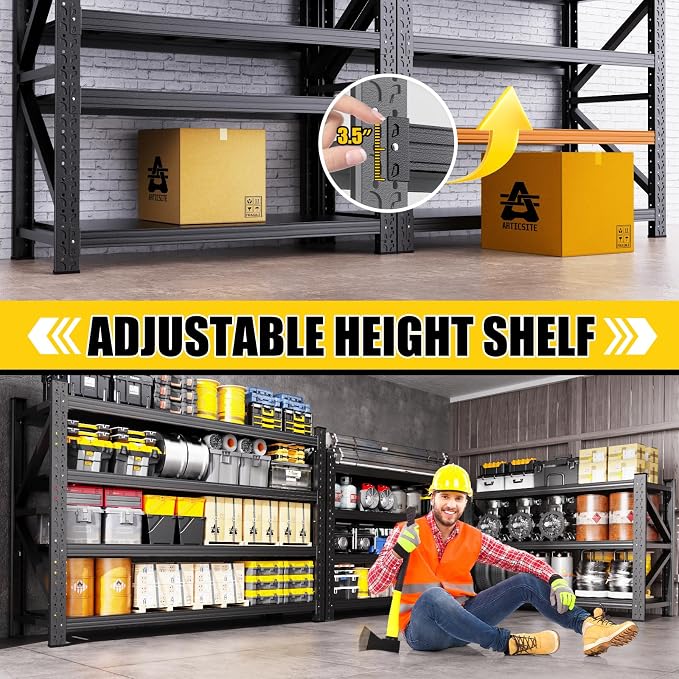 69"Wide Garage Shelving 5000LBS Heavy Duty Storage Shelves, 4 Tier Metal Shelving Unit,Adjustable Heavy Duty Shelving for Garage, Basement, Warehouse, Storage Room, 69" W x 24" D x 64" H Black