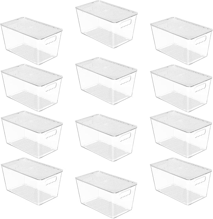 Vtopmart 12 Pack Clear Stackable Storage Bins with Lids, Medium | BPA-free Plastic, Organize Vertically, For Pantry Kitchen Fridge Cabinet Closet Bathroom, Built to Last, Easy to Move