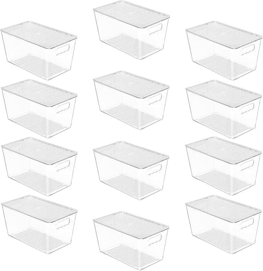 Vtopmart 12 Pack Clear Stackable Storage Bins with Lids, Medium | BPA-free Plastic, Organize Vertically, For Pantry Kitchen Fridge Cabinet Closet Bathroom, Built to Last, Easy to Move