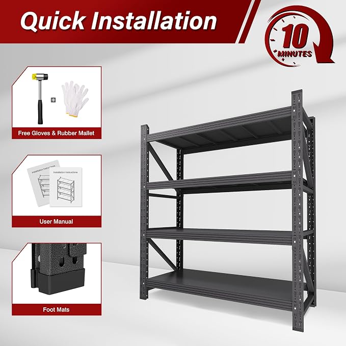 2000LBS Heavy Duty Garage Shelving Units,40" Wide & Deep Storage Shelves,Metal Garage Shelves,Large Storage Rack,Steel Shelf,Industrial Shelving for Shop,Warehouse,Basement,40" W x 20" D x 60" H