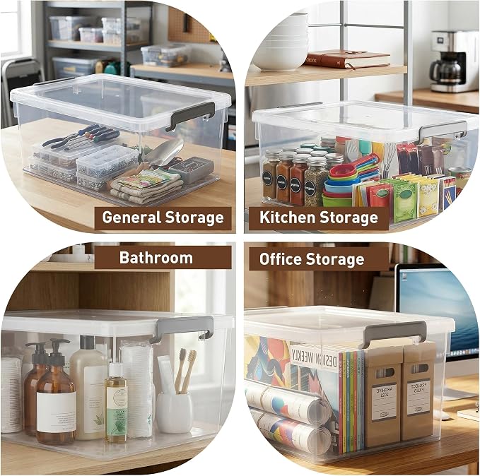 Citylife 33 Qt Ultra-Thick Plastic Clear Storage Bins with Lids, 4-Pack | Heavy-Duty Straight-Wall Plastic Bins with Honeycomb Base and Pinch-Free Latches for Closets, Garages, and Decor, BPA-Free