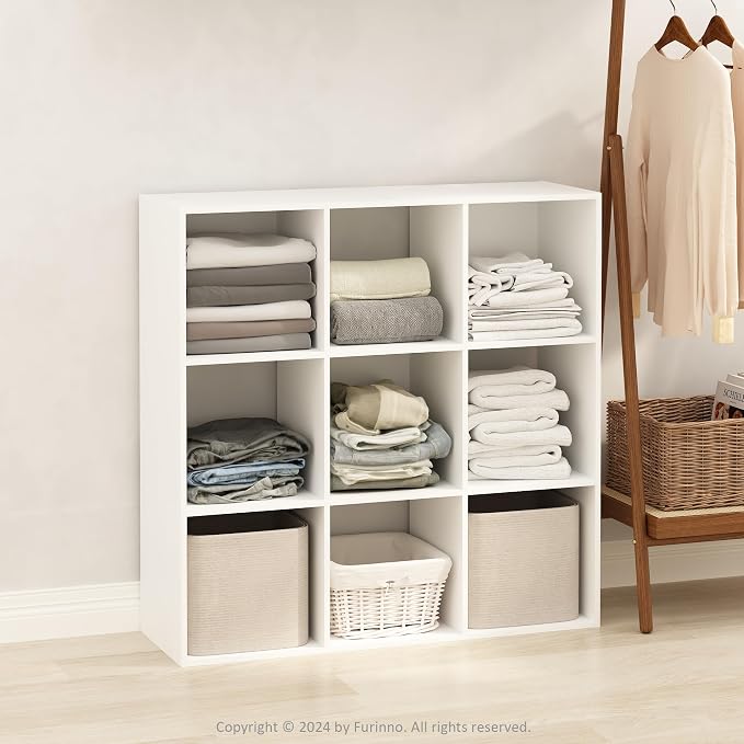 Furinno PELLI Closet Organizers and Storage, 9-Cube Closet Organizer, Open Shelf Closet Storage, for Wardrobe, Bedroom, Living Room, White