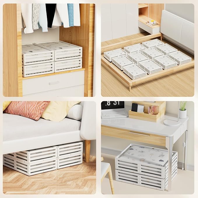 Under Bed Storage with Wheels-Large Bamboo Underbed storage Containers with Large Dust Bag Stackable Under the Bed Shoe Storage Bins for Clothes Books Bedding (2 Packs White, 23.62"L×16.54"W× 6.51"H)