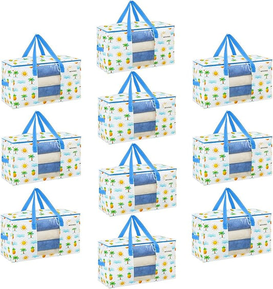 VENO Moving Bags, Wide Open Top, Clear Window, Tropical Island, 10 Pack | Moving boxes Alternative, Heavy Duty, Storage Bags, Clothes and Comforter Storage, Packing Supplies, College Dorm Essentials