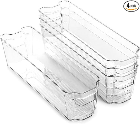BINO | Stackable Storage Bins, Small - 4 Pack | The Stacker Collection | Clear Plastic Storage Bins | Organization and Storage Containers for Pantry & Fridge | Multi-Use Organizer Bins | BPA-Free