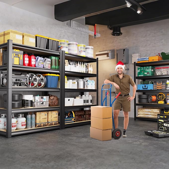 71" H x 35" W Garage Shelving Unit, 2-Pack Heavy Duty Metal Storage Shelves, Total Capacity, 5 Tier Adjustable Boltless Steel Rack, Freestanding Organizer for Warehouse, Pantry, Basement, Shop, Black