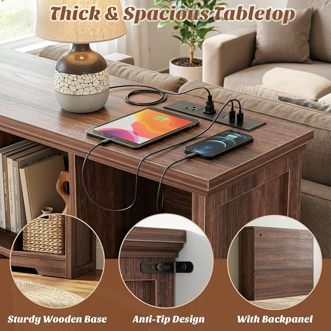 Aheaplus Wooden 12-Cube Storage Organizer with Charging Ports, Modern Cube Bookcase with Base, 4-Tier Floor Standing Open Cubbies Bookshelf, Cubicle Display Shelf for Home and Office, Black Walnut