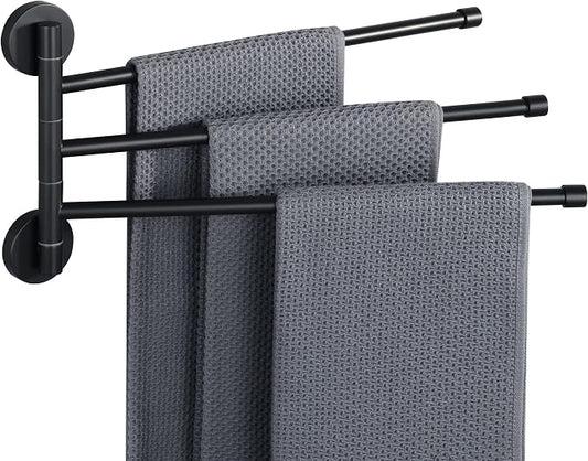 Alise 3 Arm Swivel Towel Rack, Matte Black Swivel Out Towel Bar, 13.9 Inch | Space Saving Swing Arm Towel Rack for Bathroom Kitchen Outdoor, 180° Rotating, SUS304 Stainless Steel