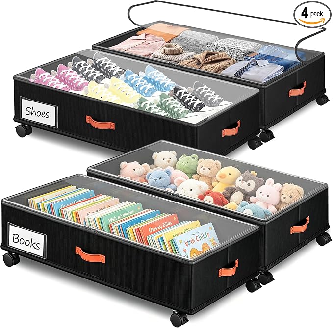 Under Bed Storage Containers - Stackable Plastic Storage Bins for Clothes, Shoes, and Household Items, Space-Saving, Clear