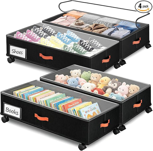 Under Bed Storage Containers - Stackable Plastic Storage Bins for Clothes, Shoes, and Household Items, Space-Saving, Clear