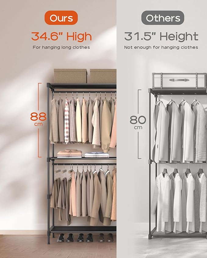 CASAMAYA Clothes Rack, Portable Closet, 27.6 Inch Wardrobe Closet, Clothes Storage Organizer with Shelves and 2 Hanging Rods, Easy to Assembly, Black PCT001B01