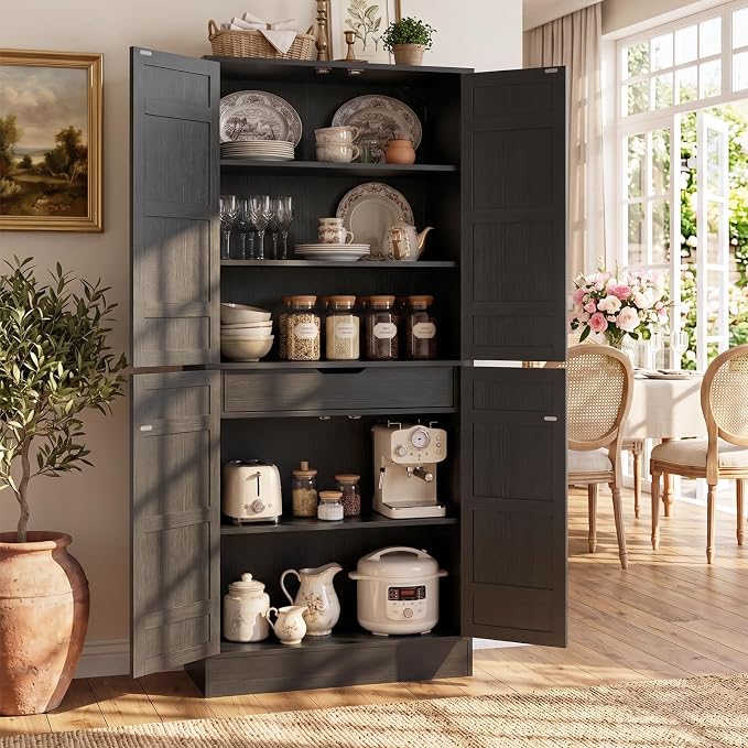 Unikito 71" Tall Kitchen Pantry Storage Cabinet with Built-in Drawer | 31.5" Wide Wood Farmhouse Storage Cabinet with Barn Doors and 3 Shelves, for Home Kitchen,Dining/Living/Laundry/Room
