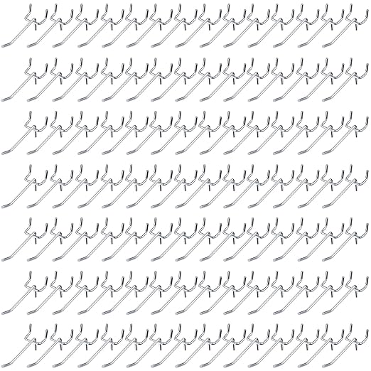 100 Pcs Peg Board Shelving Hooks Stainless Steel Hanging Board Pegs Wall Display Hooks Bulk for 1/8 1/4 Garage Storage Organizer Accessories (2.8 Inch,Silver)