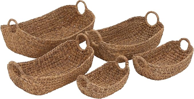 Deco 79 Seagrass Handmade Decorative and Functional Storage Basket Basket Organizer with Metal Handles, Set of 5 Basket for Storage 23", 21", 19", 16", 12"W, Brown