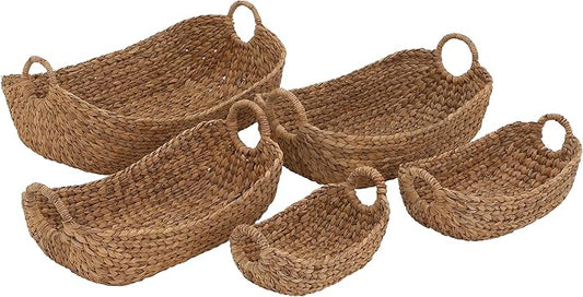Deco 79 Seagrass Handmade Decorative and Functional Storage Basket Basket Organizer with Metal Handles, Set of 5 Basket for Storage 23", 21", 19", 16", 12"W, Brown